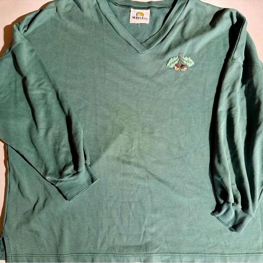 Sloppy Joe Green V-Neck Tunic with Embroidery